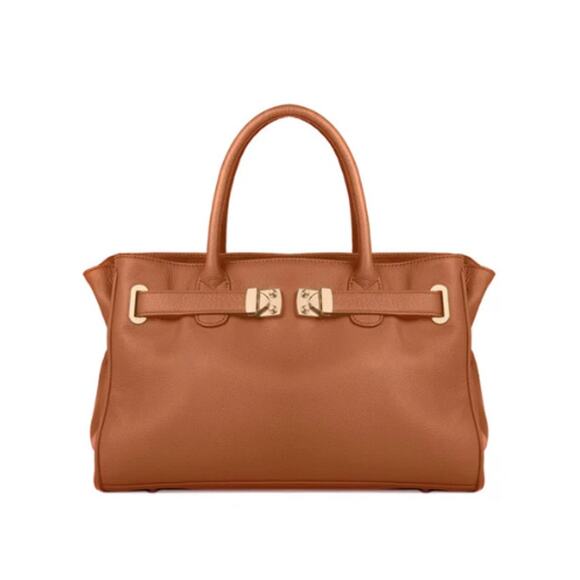 Onna Erhlich Bag Tan Cowhide Pebbled Leather Maya Satchel Tote Handbag - Picture 1 of 13